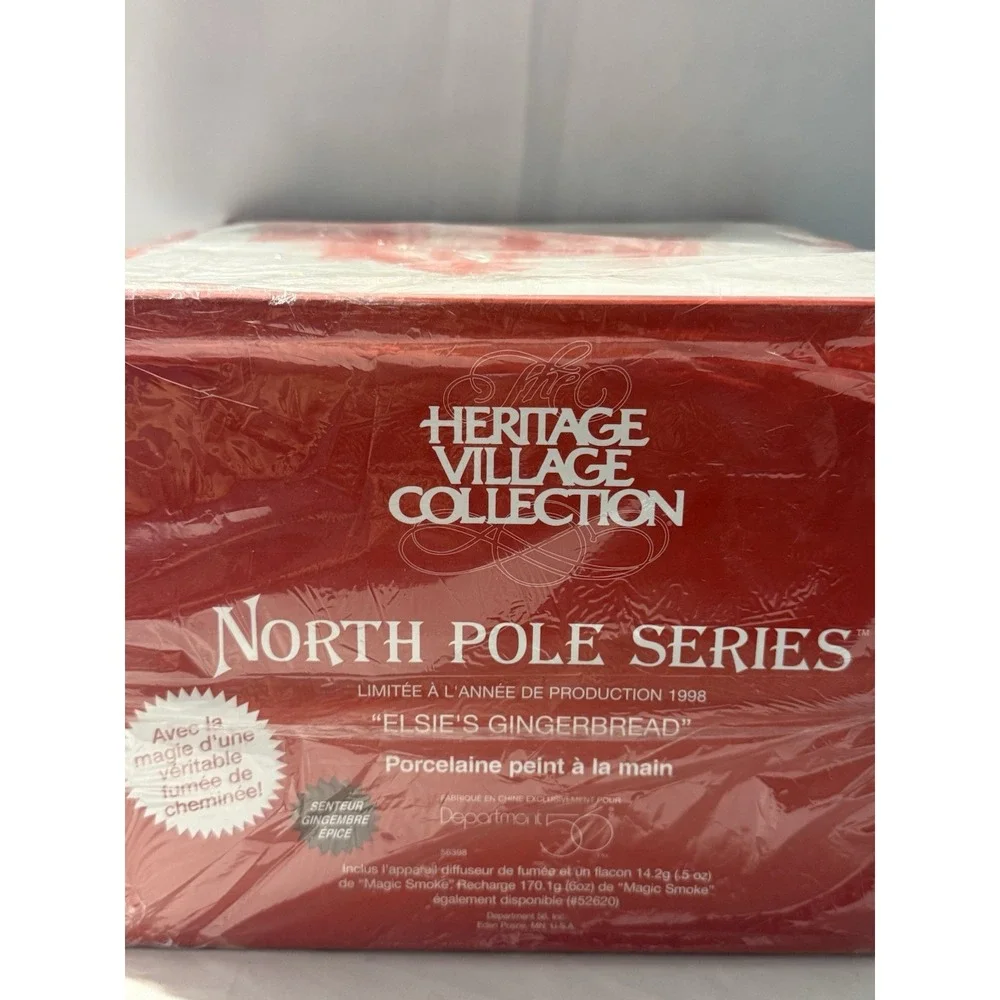 Dept 56 Elsie's Gingerbread #56398 North Pole 1998 Smoking Chimney SEALED
